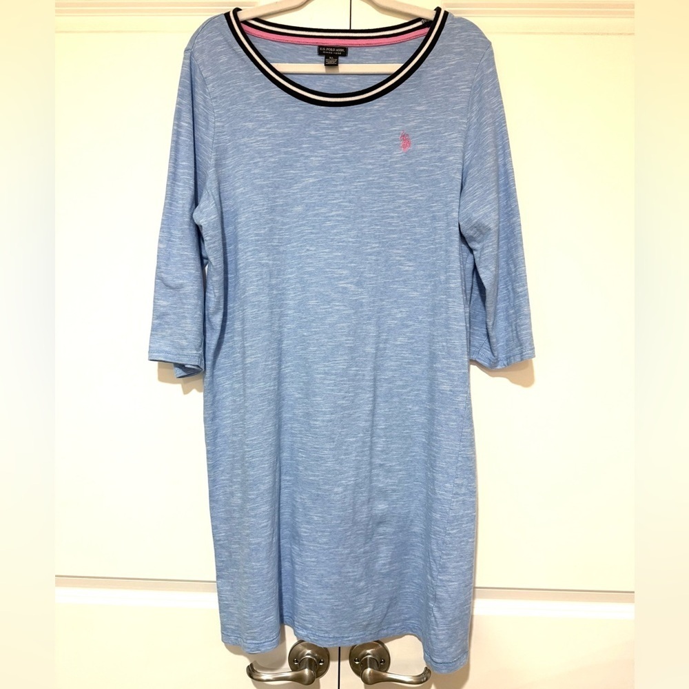U.S. Polo Assn. Light Blue Long Sleeve 💯% Cotton Shirt Dress
